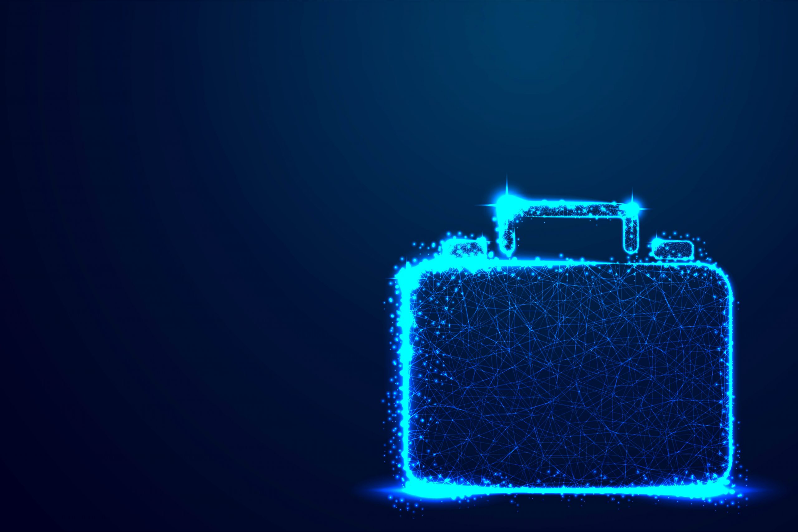 Cybersecurity portfolio concept showing a digital briefcase for career development and job applications Digital glowing briefcase icon with a cursor symbol representing a cybersecurity portfolio for job readiness and professional career development