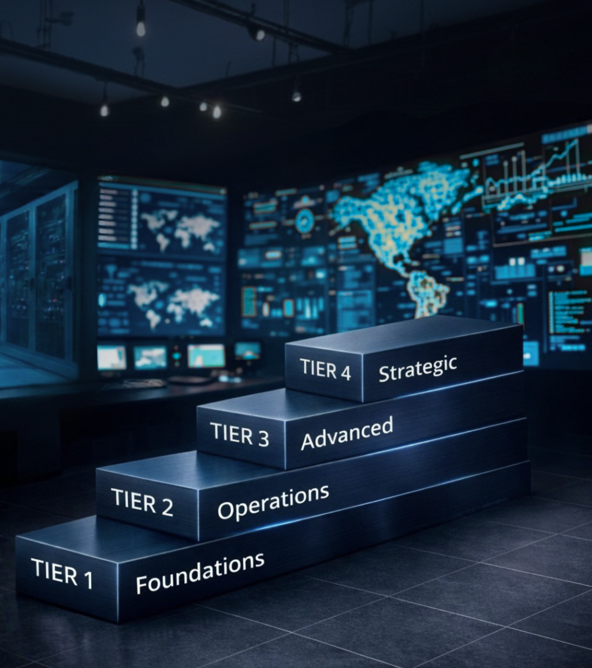 Cybersecurity career roadmap showing tiered learning path from foundations to operations, advanced security, and strategic cybersecurity roles.